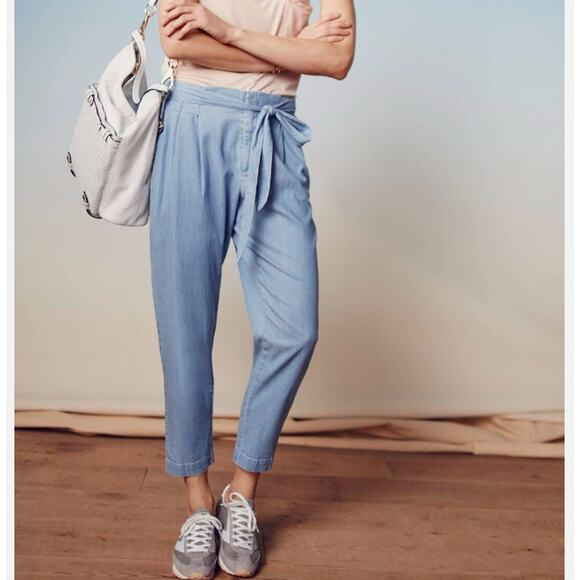 NWT Anthropologie Cartonnier Chambray Paperbag Trousers with Tie Waist Small - Picture 1 of 13
